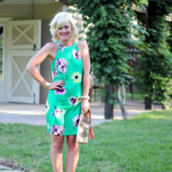 NWT J.Crew Size 4 100% Silk Tropical Green High Neck Knne length dress - Picture 1 of 8